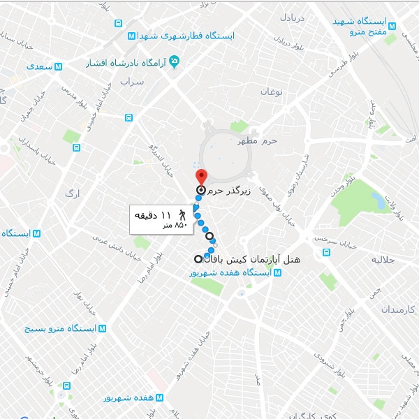 تصویر نقشه هتل آپارتمان کیش بافان (سهند 2) مشهد